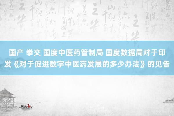 国产 拳交 国度中医药管制局 国度数据局对于印发《对于促进数字中医药发展的多少办法》的见告