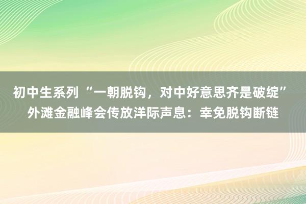 初中生系列 “一朝脱钩，对中好意思齐是破绽” 外滩金融峰会传放洋际声息：幸免脱钩断链