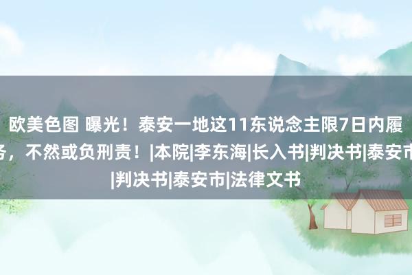 欧美色图 曝光！泰安一地这11东说念主限7日内履行法界说务，不然或负刑责！|本院|李东海|长入书|判决书|泰安市|法律文书